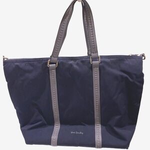 Vera Bradley Navy Nylon Tote Bag Leather‎ Trim Striped Lining Travel Work Bag